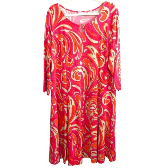 Susan Graver Liquid Knit Dress With Enamel Detail Size XL Pink Swirl A274928 - Picture 1 of 9